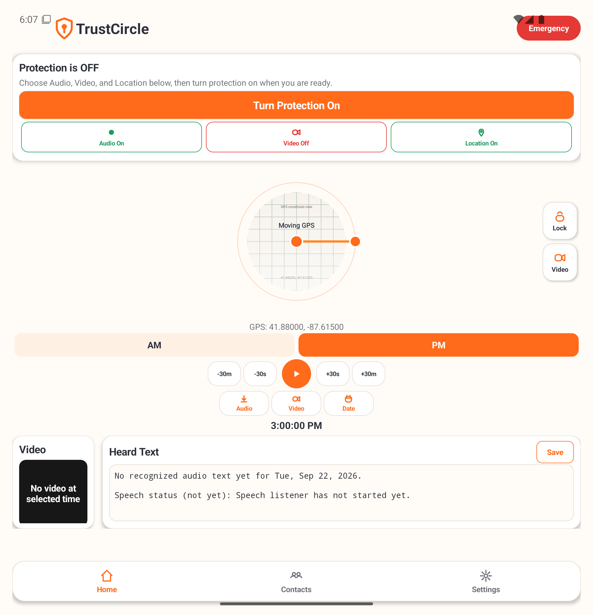 Earlier Android emulator home screen showing Protection Off